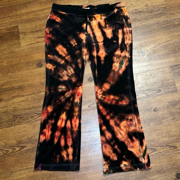 Old Navy Pants - Old Navy Black Velvet with Orange Tie-Dye Flared Drawstring Lounge Pants Size L